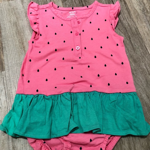 2 Carter’s Onesies With Ruffles Watermelon Pattern and Purple Gingham 24 Months - Picture 3 of 8
